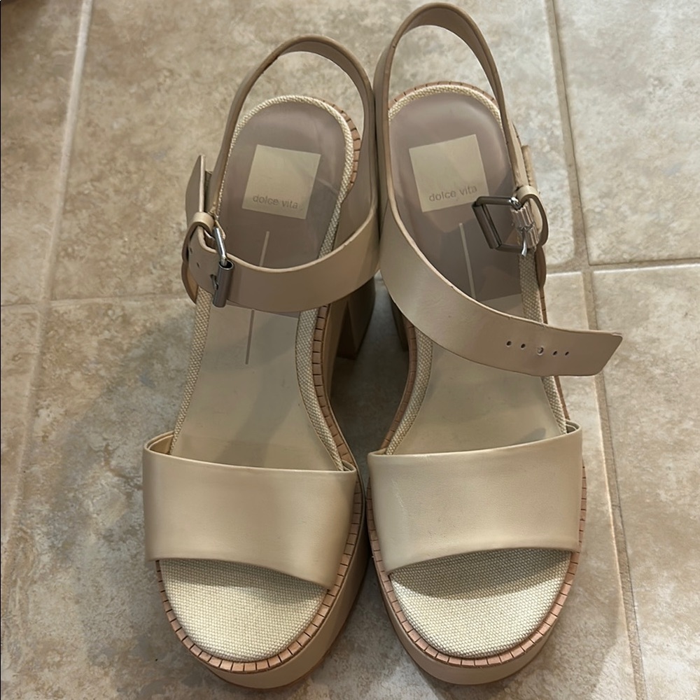 Dolce Vita Cream Sandals with Ankle Strap and Flat Sole
